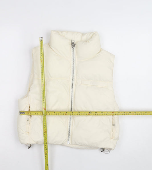 Pull & Bear Women’s Ivory XS Puffer Waistcoat with Zip Detail