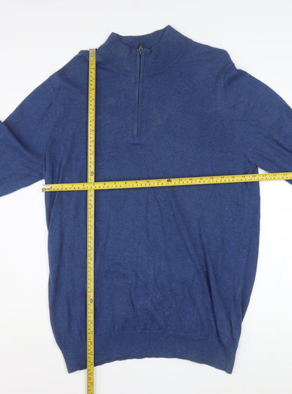 L.L. Bean Men's Blue Cotton Cashmere 1/4 Zip Jumper L Tall