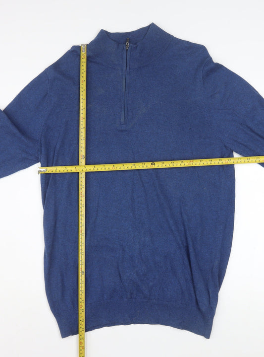 L.L. Bean Men's Blue Cotton Cashmere 1/4 Zip Jumper L Tall