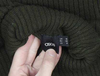 ASOS Women Green Roll Neck Ribbed Knit Long Sleeve Jumper Size 10