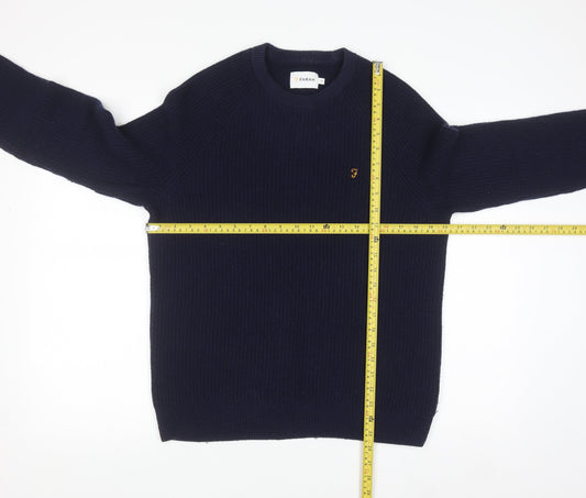 Farah Men's Blue Lambswool Crew Neck Jumper Size M