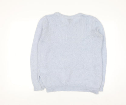 H&M Women Blue Pullover Knit Crew Neck Jumper Size S