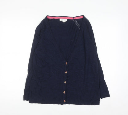 White Stuff Women's Navy Blue Linen Cotton V-Neck Cardigan UK 14