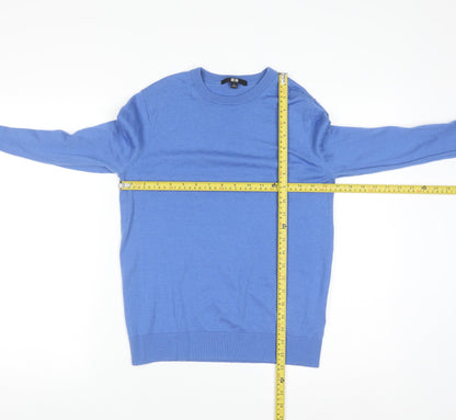 Uniqlo Women's Blue 100% Wool Crew Neck Jumper Size S