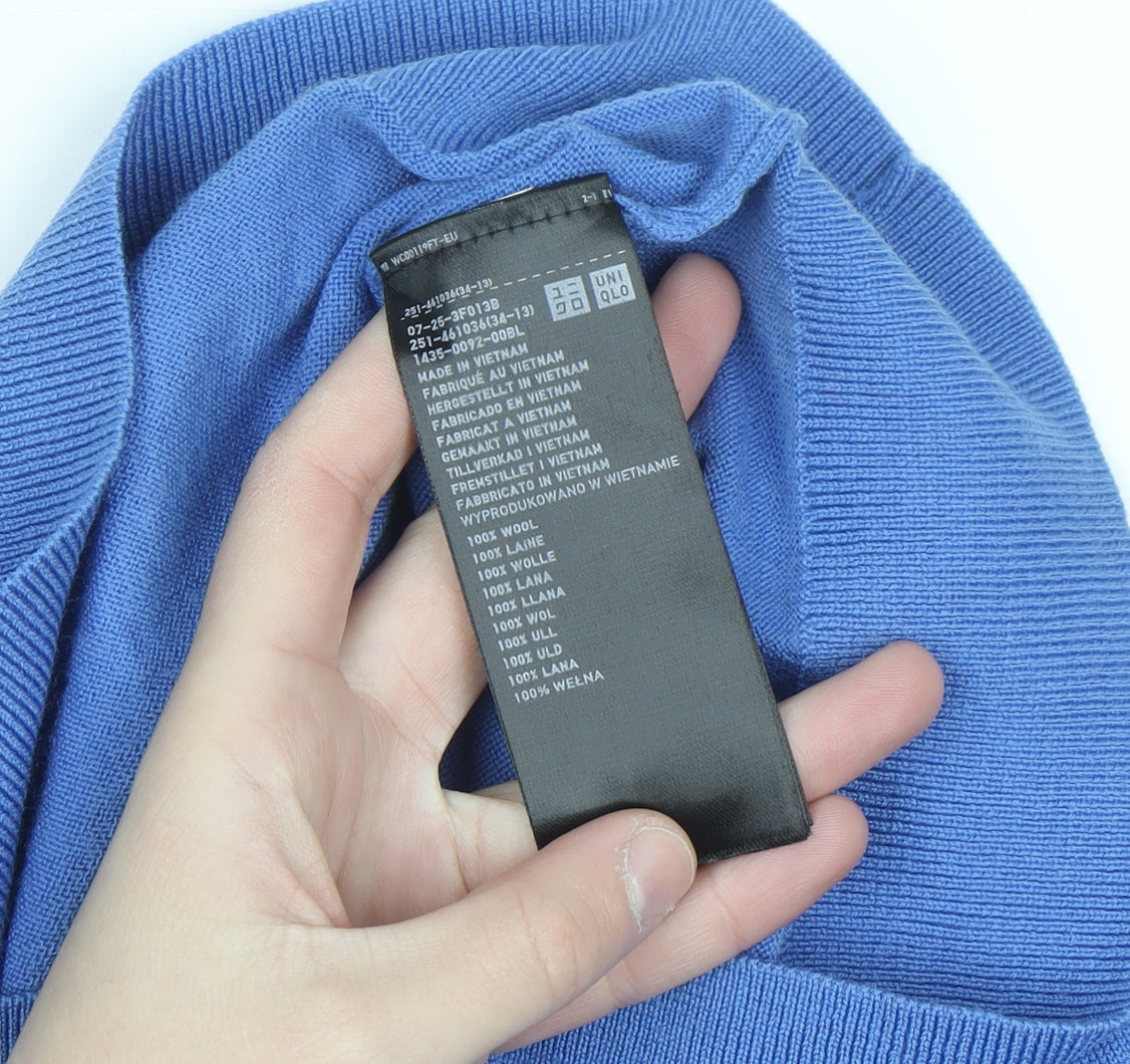 Uniqlo Women's Blue 100% Wool Crew Neck Jumper Size S
