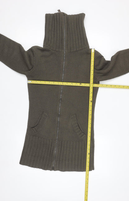 Republic Women's Brown Full Zip High Neck Cotton Jumper Size S