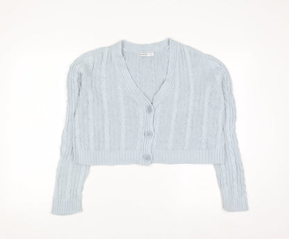 Stradivarius Women's Blue Cotton Cable Knit V-Neck Cardigan Size 12