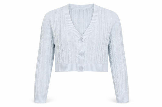 Stradivarius Women's Blue Cotton Cable Knit V-Neck Cardigan Size 12