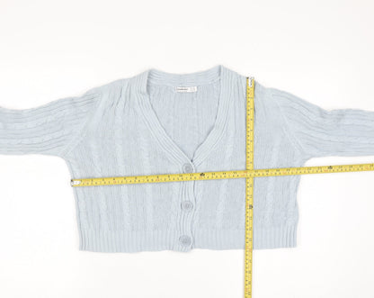 Stradivarius Women's Blue Cotton Cable Knit V-Neck Cardigan Size 12