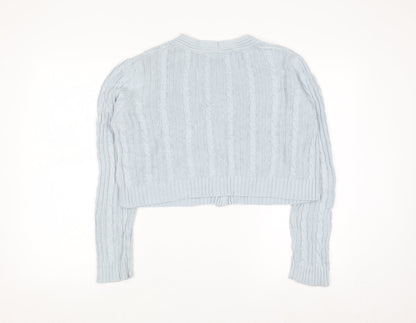 Stradivarius Women's Blue Cotton Cable Knit V-Neck Cardigan Size 12