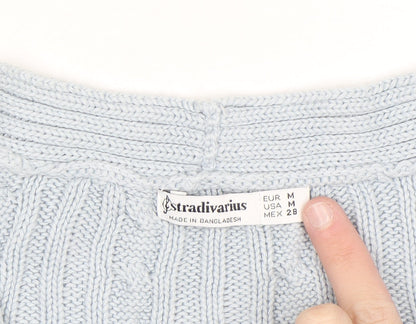 Stradivarius Women's Blue Cotton Cable Knit V-Neck Cardigan Size 12