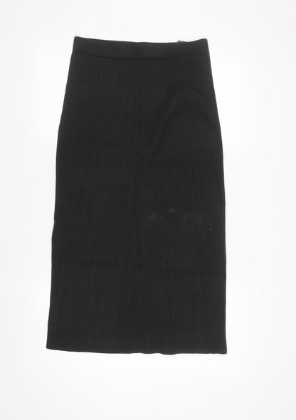 UNIQLO Women Black M Ribbed Knit Pencil Midi Skirt