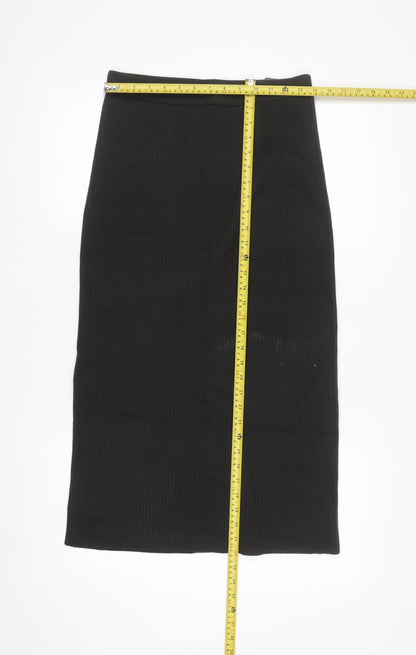 UNIQLO Women Black M Ribbed Knit Pencil Midi Skirt