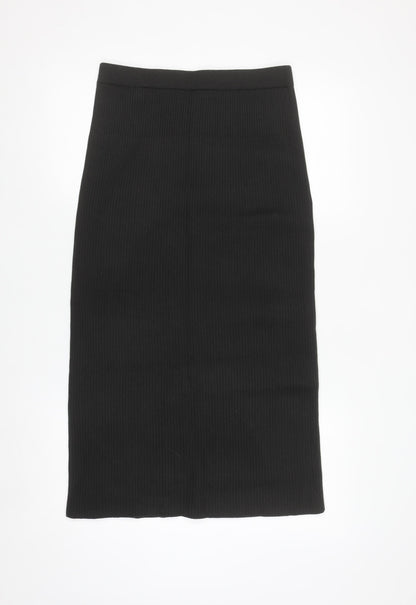 UNIQLO Women Black M Ribbed Knit Pencil Midi Skirt