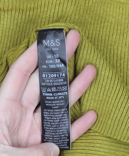 Marks and Spencer Womens Brown Roll Neck Ribbed Jumper Size 10