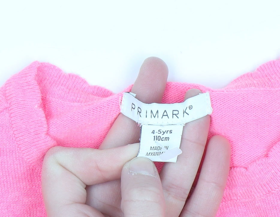 Primark Girls Pink Cardigan 4-5 Years Acrylic Cotton Blend Button Up