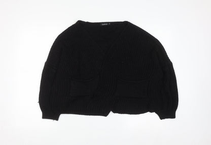 Boohoo Women's Black M Chunky Knit V-Neck Cardigan