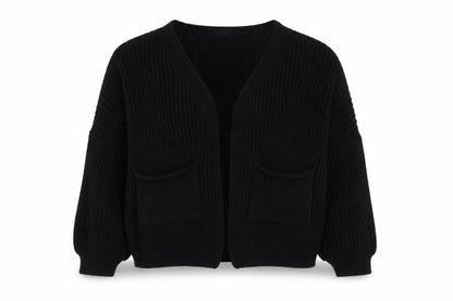 Boohoo Women's Black M Chunky Knit V-Neck Cardigan