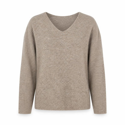 ONLY Womens Beige V-Neck Ribbed Knit Long Sleeve Pullover Jumper XL