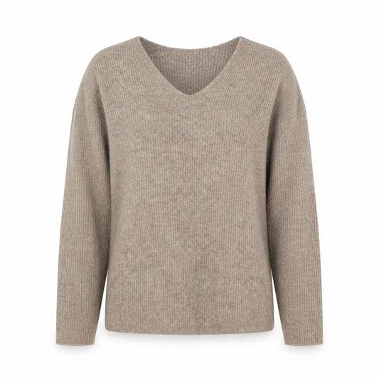 ONLY Womens Beige V-Neck Ribbed Knit Long Sleeve Pullover Jumper XL