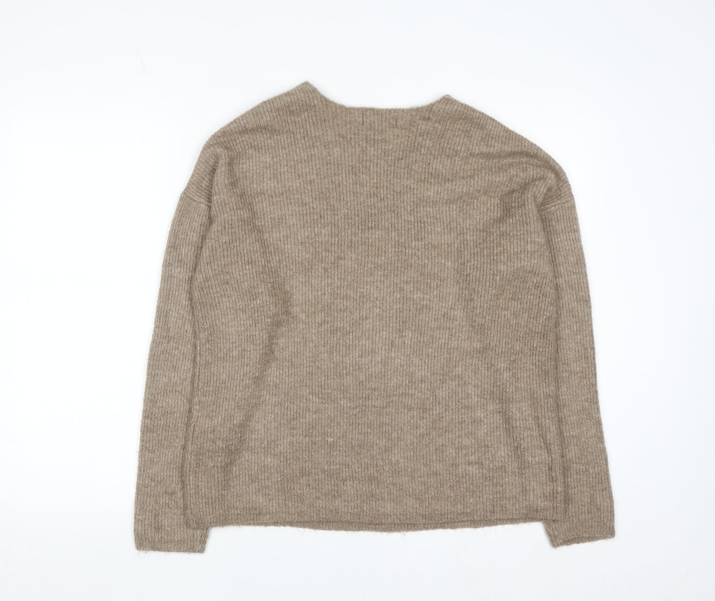 ONLY Womens Beige V-Neck Ribbed Knit Long Sleeve Pullover Jumper XL