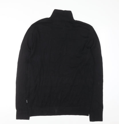 Jack & Jones Men's Black 1/2 Zip High Neck Cotton Jumper Size M