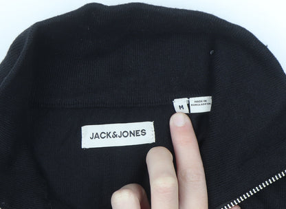 Jack & Jones Men's Black 1/2 Zip High Neck Cotton Jumper Size M