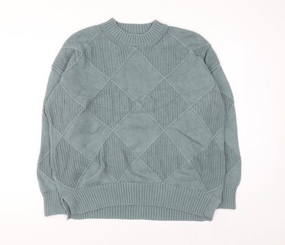 Marks and Spencer Men's Green Argyle Knit Wool Blend Jumper L