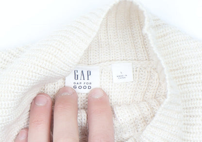 GAP Women Ivory Cotton High Neck Chunky Knit Jumper Size L
