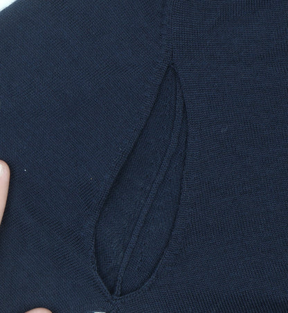 Jaeger Men's Blue Merino Wool Silk Half Zip High Neck Jumper Size S