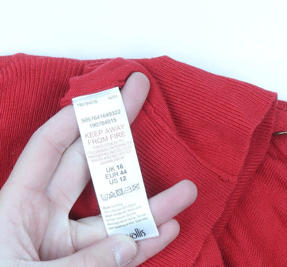 Wallis Women Red Roll Neck Long Sleeve Pullover Jumper Size 16