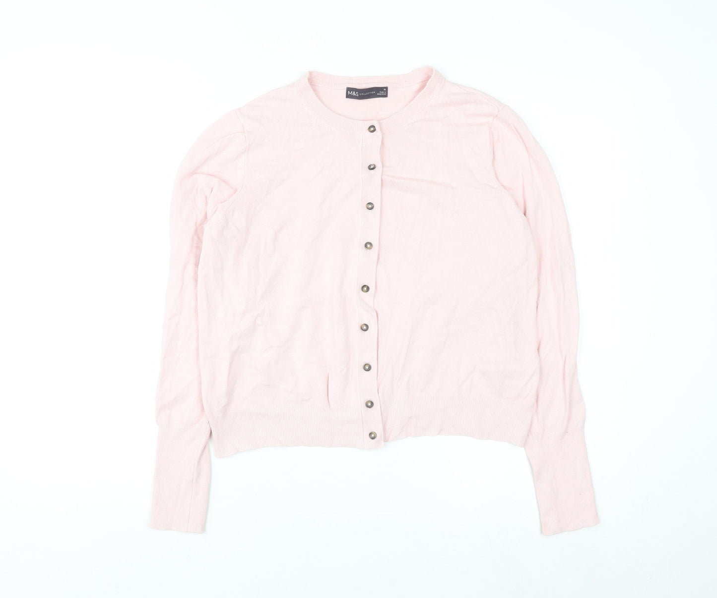 Marks and Spencer Women Pink Size 16 Crew Neck Cardigan