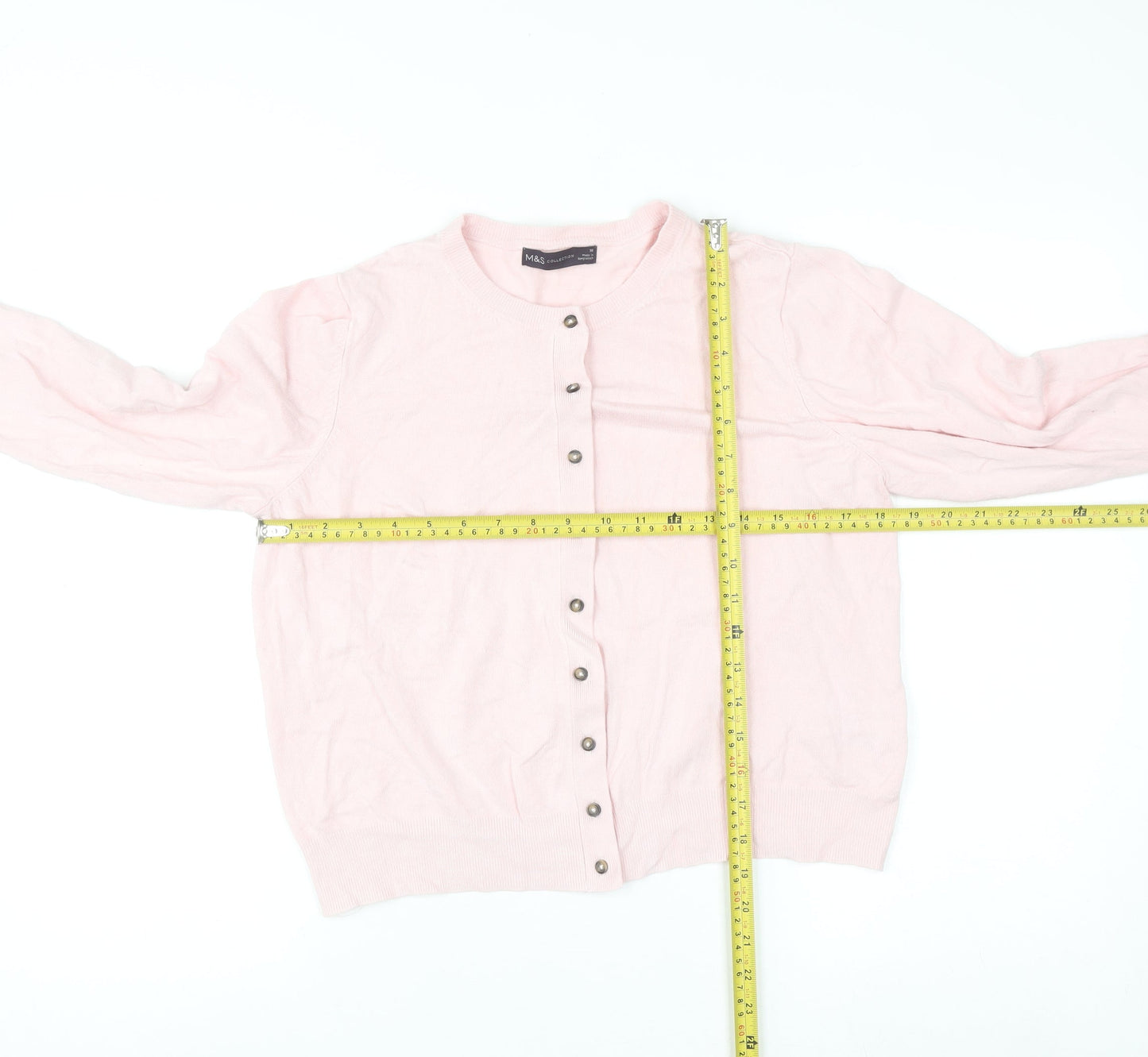 Marks and Spencer Women Pink Size 16 Crew Neck Cardigan