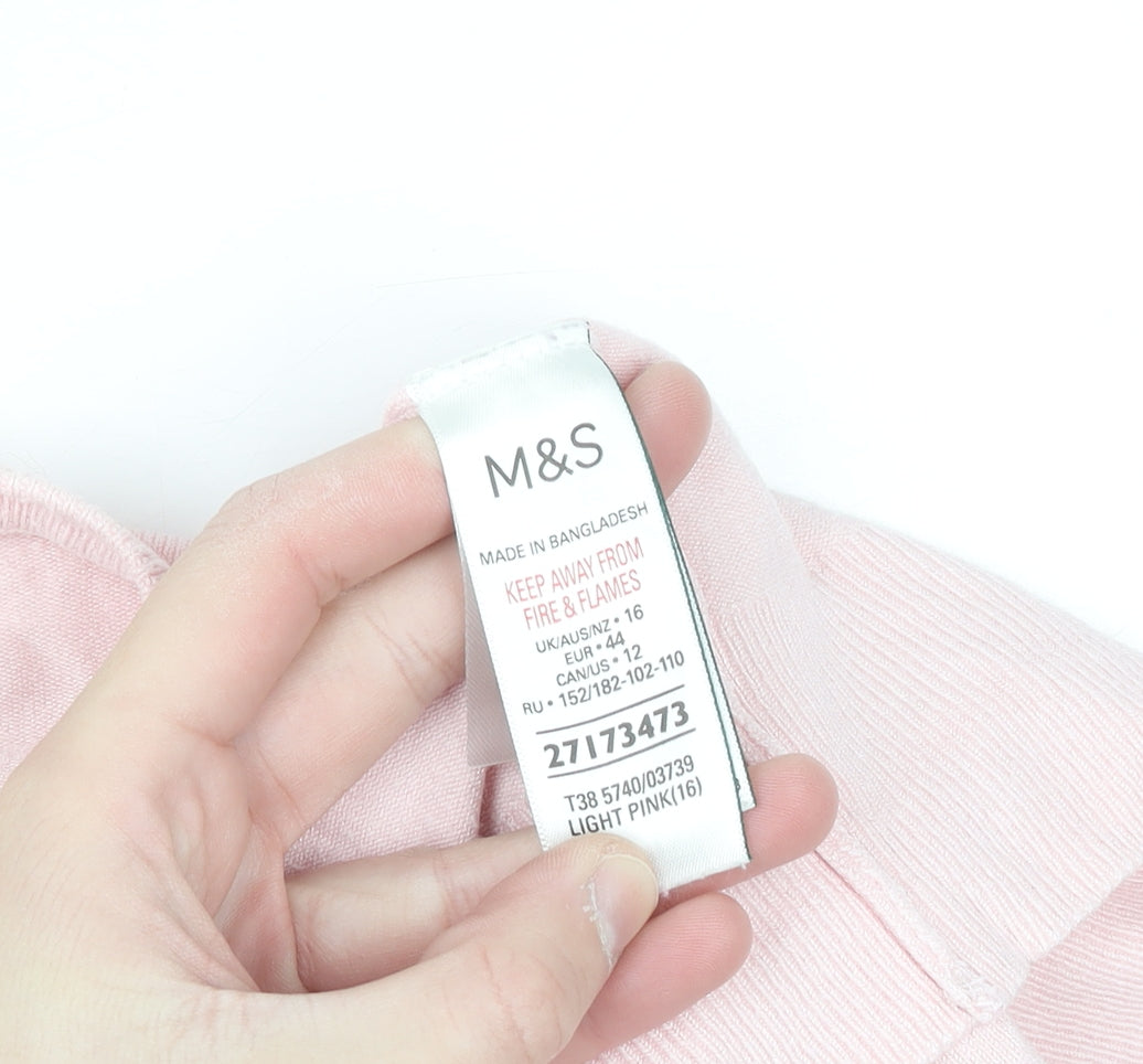 Marks and Spencer Women Pink Size 16 Crew Neck Cardigan