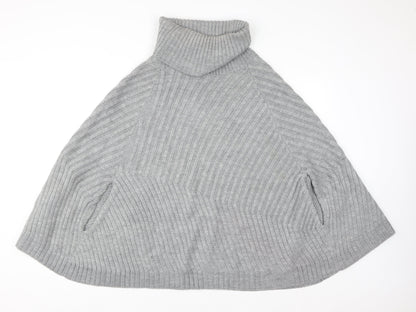 Joules Women Grey Roll Neck Knit Cape Jumper M/L Wool Blend