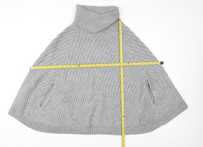 Joules Women Grey Roll Neck Knit Cape Jumper M/L Wool Blend