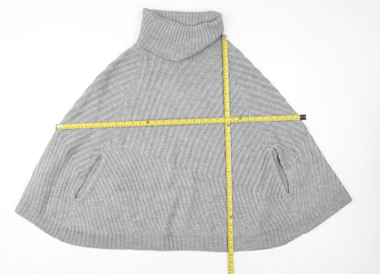 Joules Women Grey Roll Neck Knit Cape Jumper M/L Wool Blend