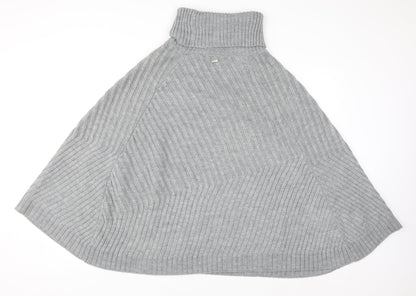Joules Women Grey Roll Neck Knit Cape Jumper M/L Wool Blend