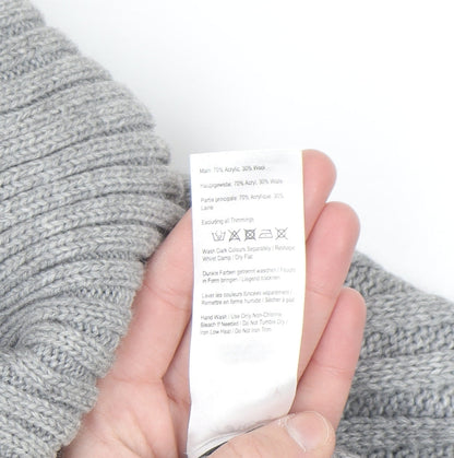 Joules Women Grey Roll Neck Knit Cape Jumper M/L Wool Blend