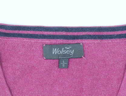 Wolsey Women's Pink Cotton V-Neck Long Sleeve Pullover Jumper L