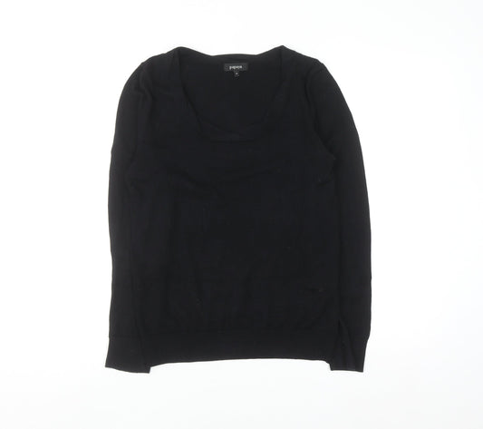 Papaya Women's Black Cotton Cashmere Scoop Neck Jumper Size 12