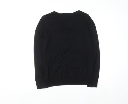 Papaya Women's Black Cotton Cashmere Scoop Neck Jumper Size 12