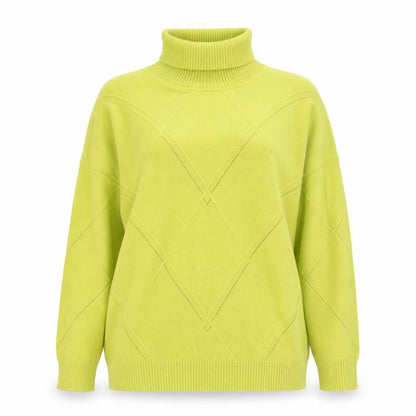 Lands' End Women's Green Roll Neck Diamond Knit Jumper XL