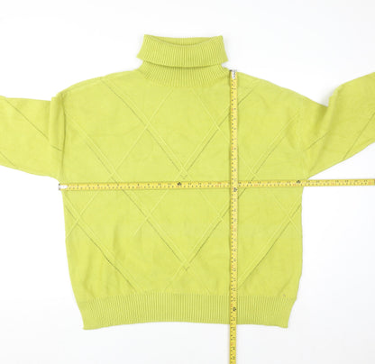 Lands' End Women's Green Roll Neck Diamond Knit Jumper XL