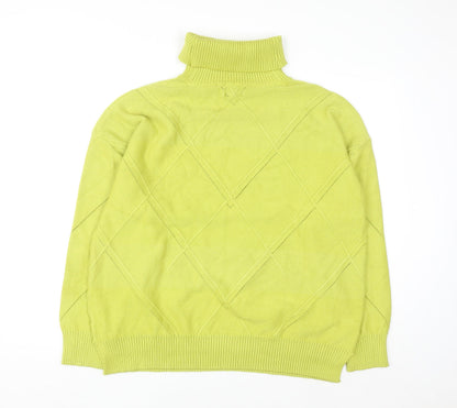 Lands' End Women's Green Roll Neck Diamond Knit Jumper XL