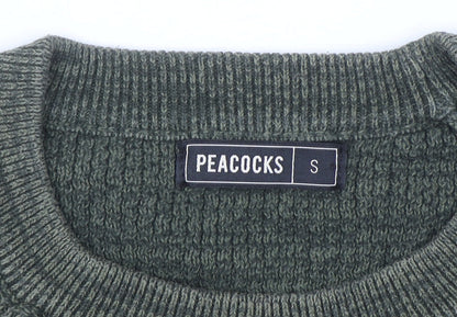 Peacocks Men’s Green Cotton Crew Neck Jumper Size S