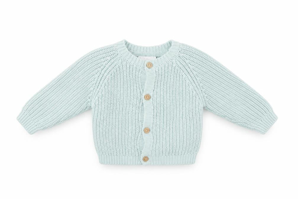 Front view of Rock a Bye Baby Boutique Blue Cotton Knit Cardigan 3-6M unisex star design