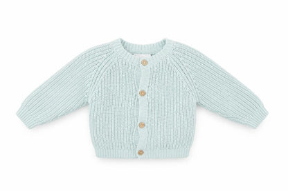 Front view of Rock a Bye Baby Boutique Blue Cotton Knit Cardigan 3-6M unisex star design