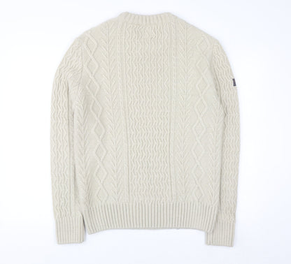 Superdry Men's Beige Cable Knit Wool Jumper L Pullover