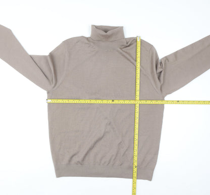 Marks and Spencer Women Beige Merino Wool Roll Neck Jumper L